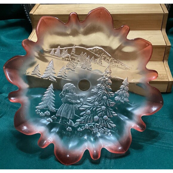 Mikasa Other - Mikasa “Christmas Story” Crystal Compote Candy/Fruit Dish Frosted With Red Trim